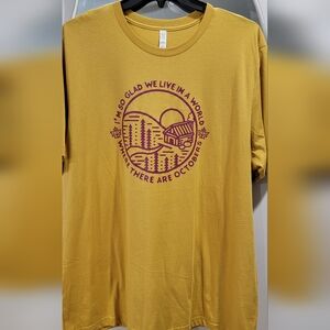 Ruby's Rubbish Mustard Yellow Graphic Tee - "I'm So Glad We Live in a World"